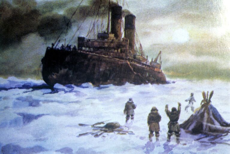 Репродукция картины художника Георгия Челака Ледокол Ермак