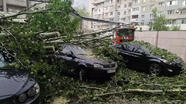 Последствия сильного ветра с дождем в Днепре, Украина
