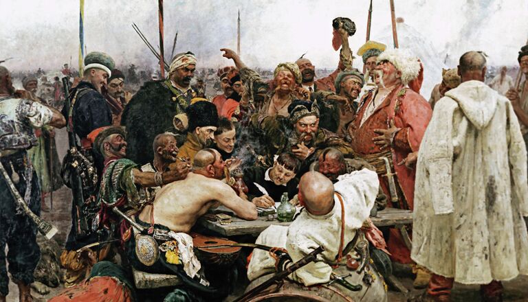 Запорожцы пишут письмо турецкому султану. Художник Илья Ефимович Репин