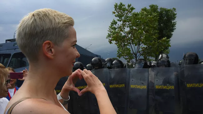 Мария Колесникова во время акции протеста оппозиции в Минске