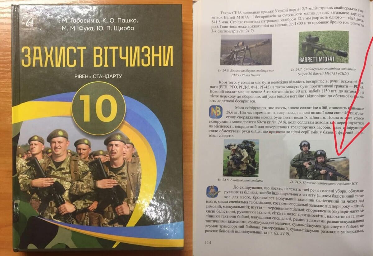 Украинский учебник Защита Отечества, в котором изображены военнослужащие российской армии, вместо солдат Вооружённых сил Украины - РИА Новости, 1920, 12.12.2020