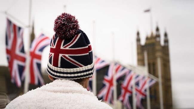 Сторонник Brexit на торжественных мероприятиях, посвященных выходу Великобритании из ЕС (Brexit Party) на площади Парламента в Лондоне