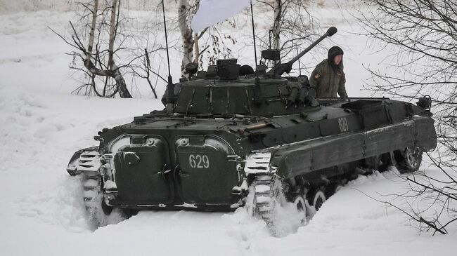 Боевая машина пехоты БМП-2 во время совместных военных учений Россия-Белоруссия на полигоне Мулино