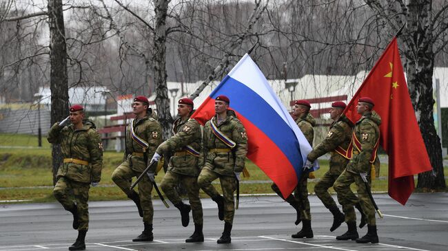 Церемония закрытия совместного российско-китайского антитеррористического учения Сотрудничество-2019 в учебном центре Горный в Новосибирской области