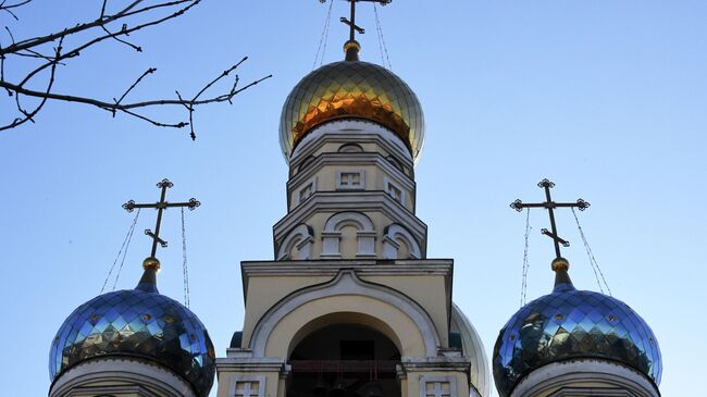 Покровский кафедральный собор во Владивостоке во время праздника Входа Господня в Иерусалим