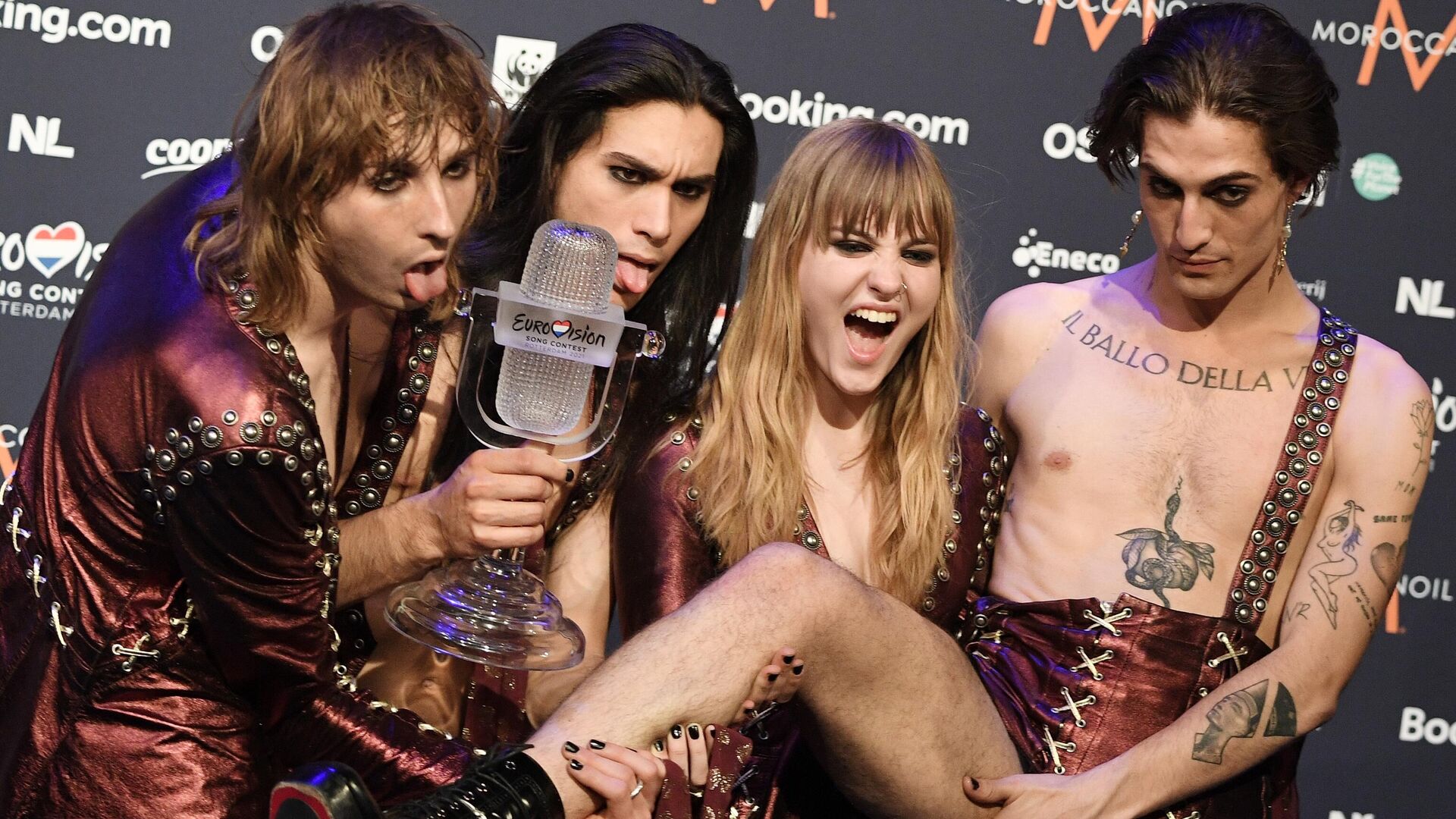 Участники группы Maneskin (Италия), победившей в финале международного конкурса Евровидение-2021, на церемонии награждения победителей конкурса песни Евровидение-2021 в Роттерадме - РИА Новости, 1920, 04.09.2021