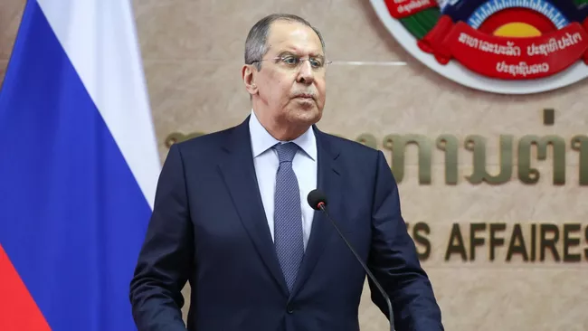 Министр иностранных дел РФ Сергей Лавров во время совместного выхода к прессе во Вьентьяне