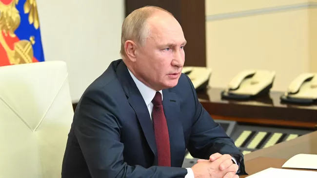 Президент РФ Владимир Путин во время встречи в режиме видеоконференции с временно исполняющим обязанности губернатора Пензенской области Олегом Мельниченко