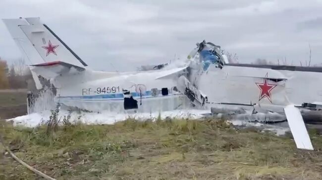 Спасательная операция на месте крушения самолета с парашютистами в Татарстане. Кадр из видео