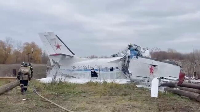 Спасательная операция на месте крушения самолета с парашютистами в Татарстане. Кадр из видео