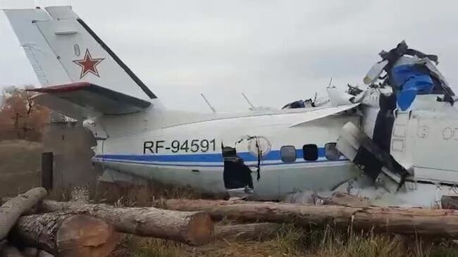 Легкомоторный самолет L-410, разбившийся в нескольких километрах от Мензелинска в Татарстане (скриншот видео)