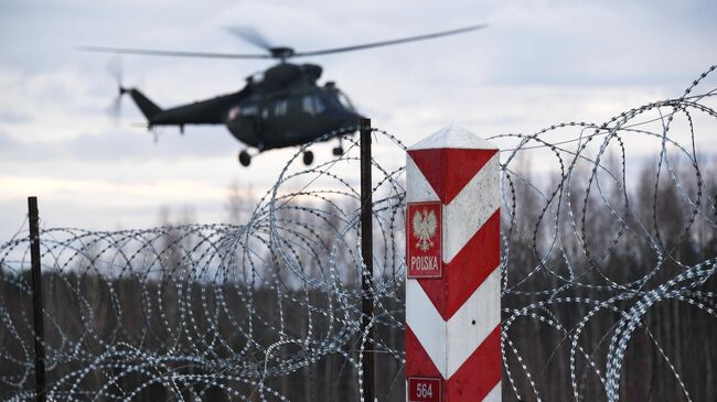 Пограничный столб на белорусско-польской границе возле деревни Уснар-Дольное