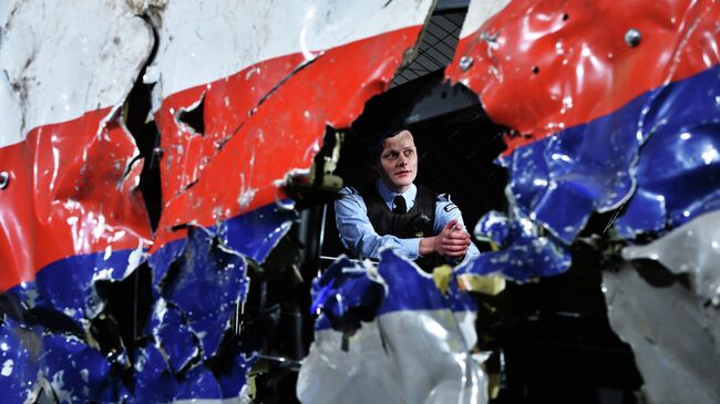 Реконструированные обломки рейса MH17 авиакомпании Malaysia Airlines на авиабазе Гильзе-Рейен, Нидерланды