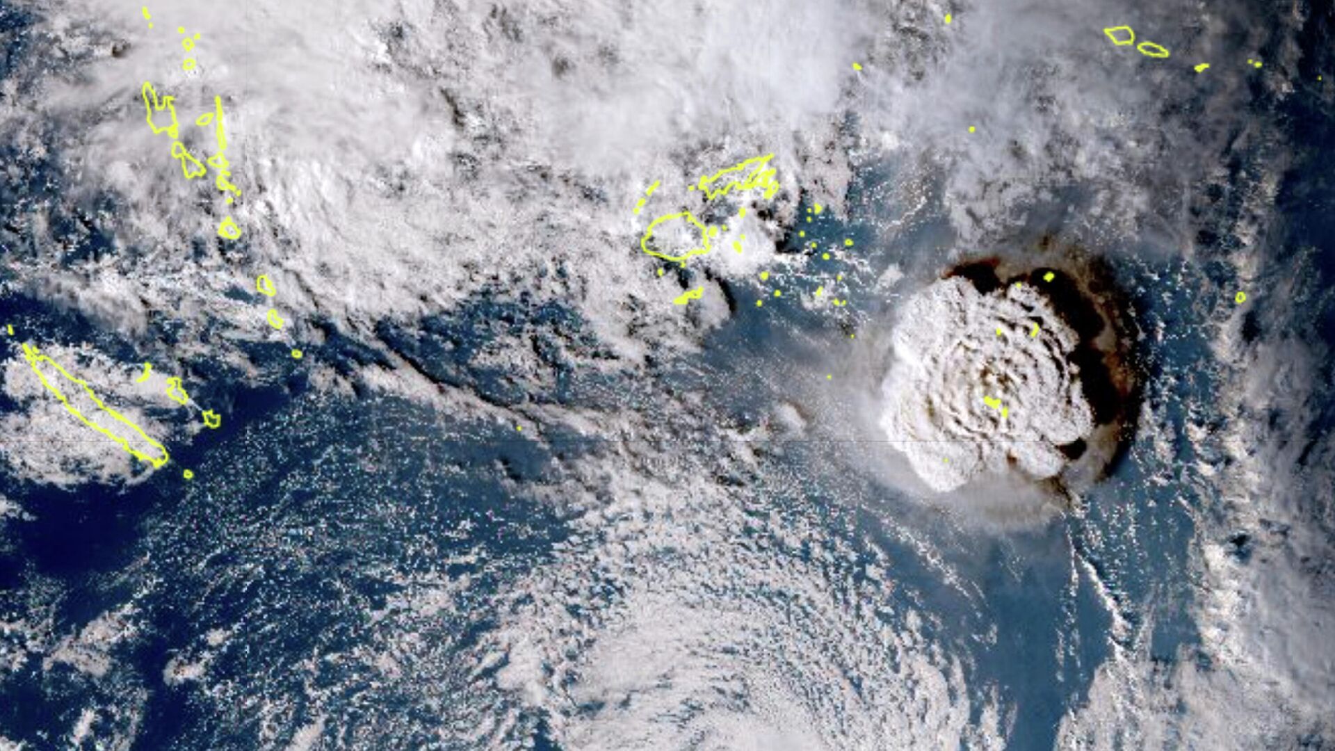 Спутниковый снимок извержения вулкана Хунга-Хаапай в Тонге - РИА Новости, 1920, 15.01.2022