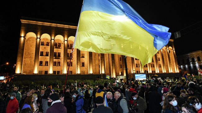 Участники акции протеста в Тбилиси