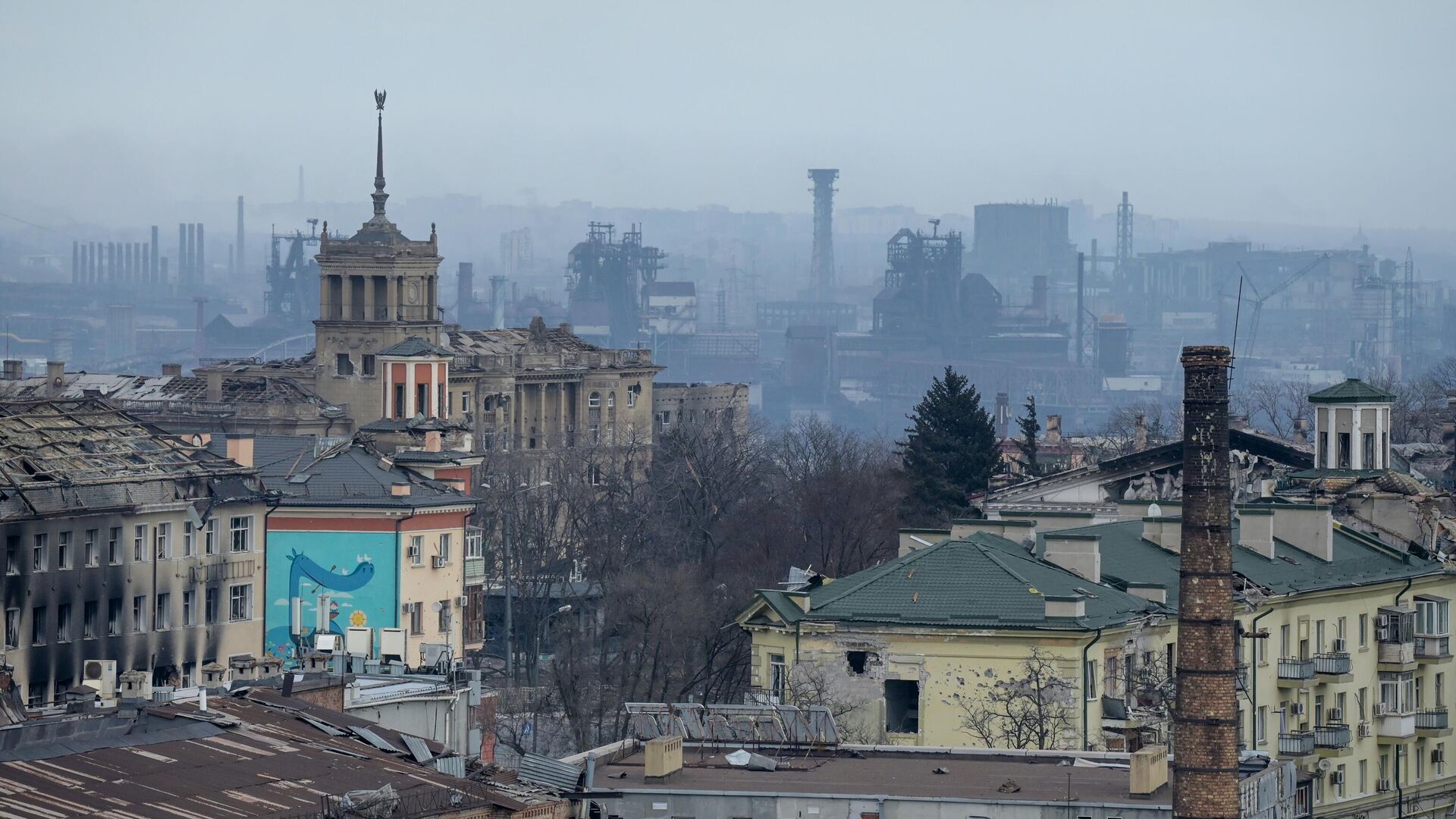 Вид Мариуполя в сторону металлургического комбината Азовсталь - РИА Новости, 1920, 21.04.2022
