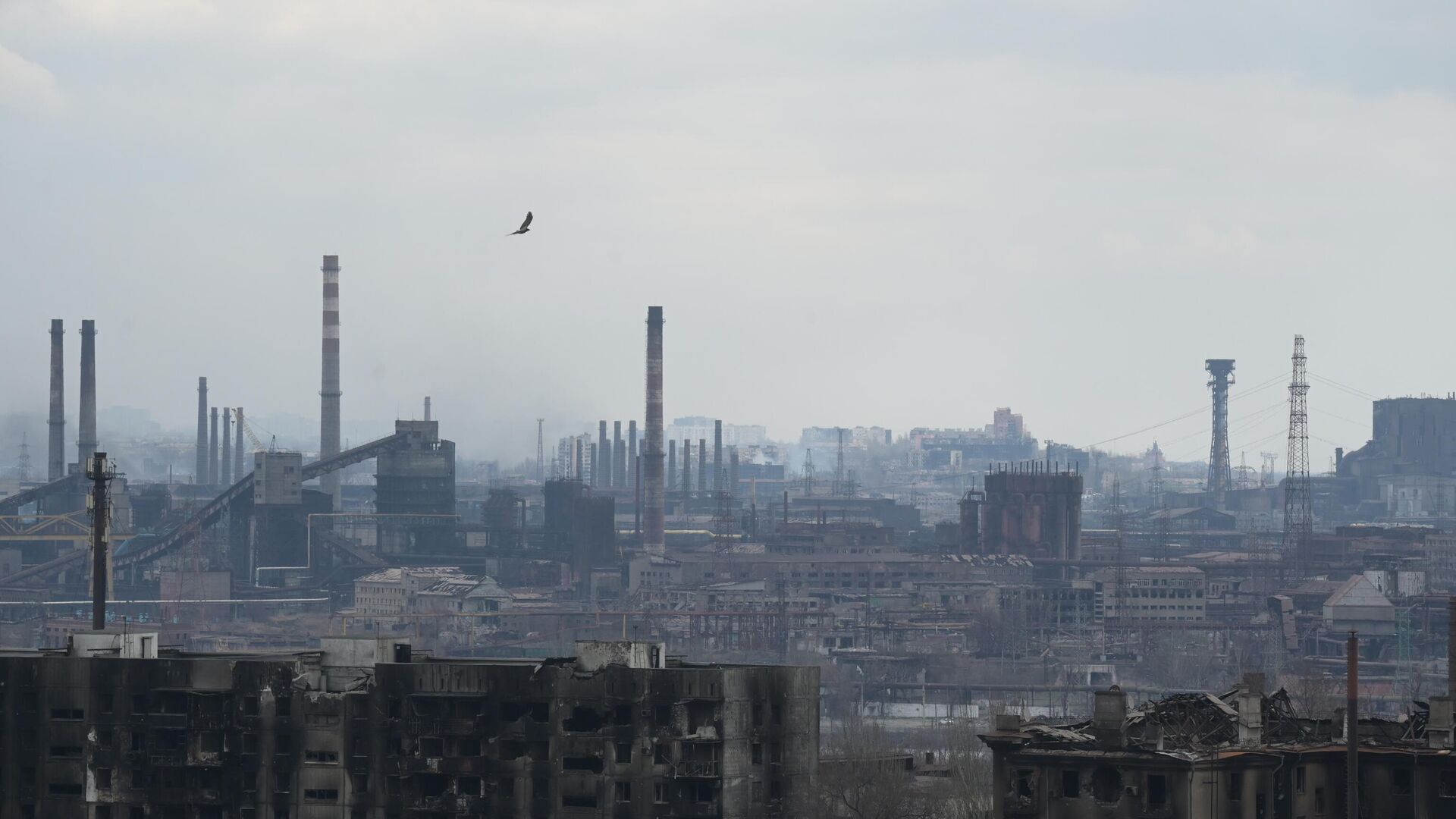 Вид Мариуполя в сторону металлургического комбината Азовсталь - РИА Новости, 1920, 23.04.2022