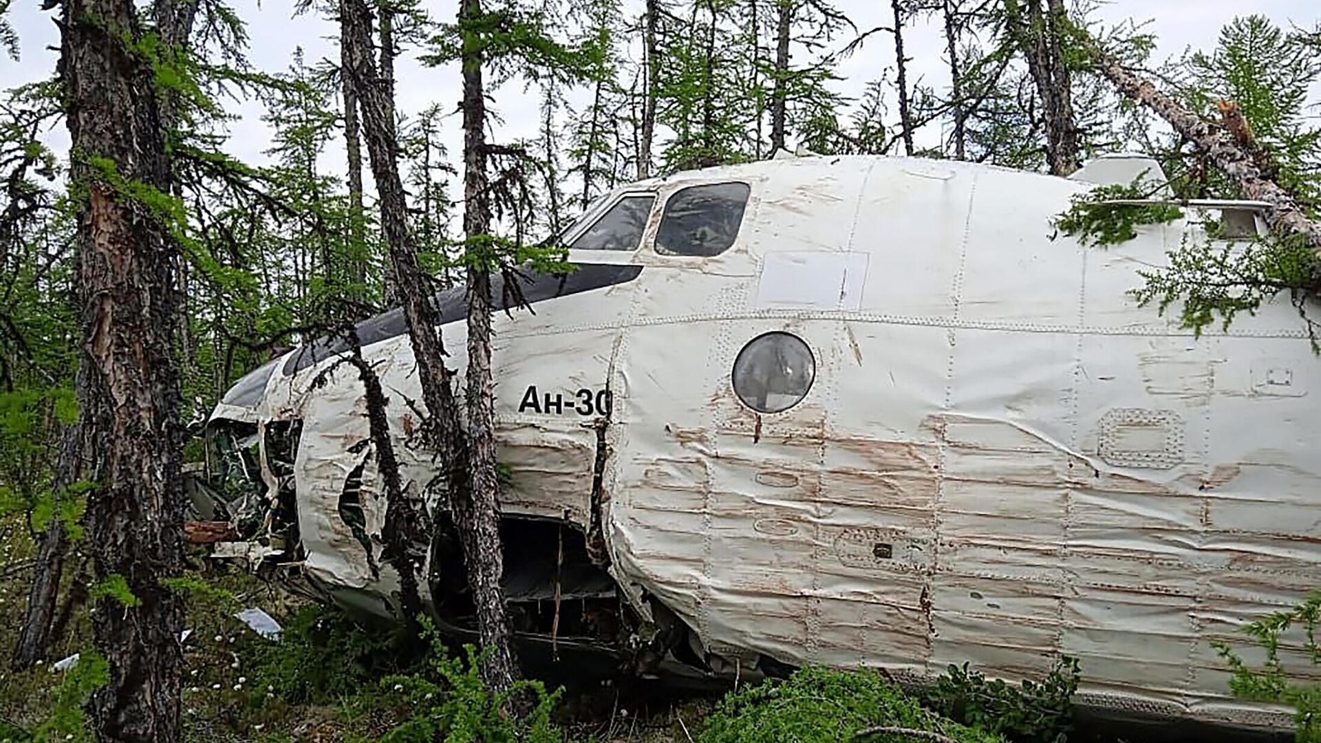 Самолет Ан-30М на месте жесткой посадки неподалеку от реки Оленек в Якутии.  - РИА Новости, 1920, 23.06.2022