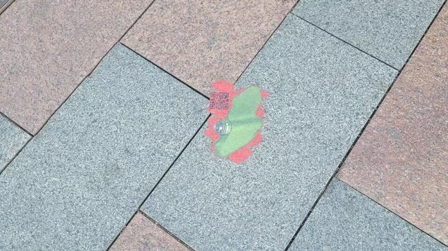 Наклейки с изображениями противопехотных мин Лепесток у посольства Франции в Москве
