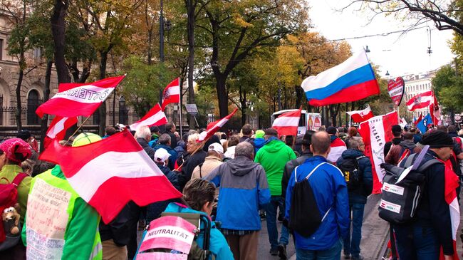 Участники митинга против антироссийских санкций в Вене. Архивное фото.