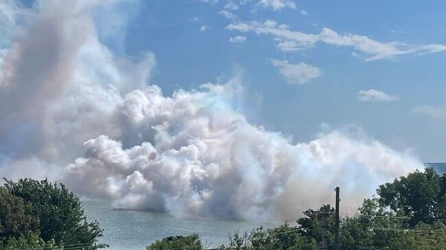 Дымовая завеса над Крымским мостом