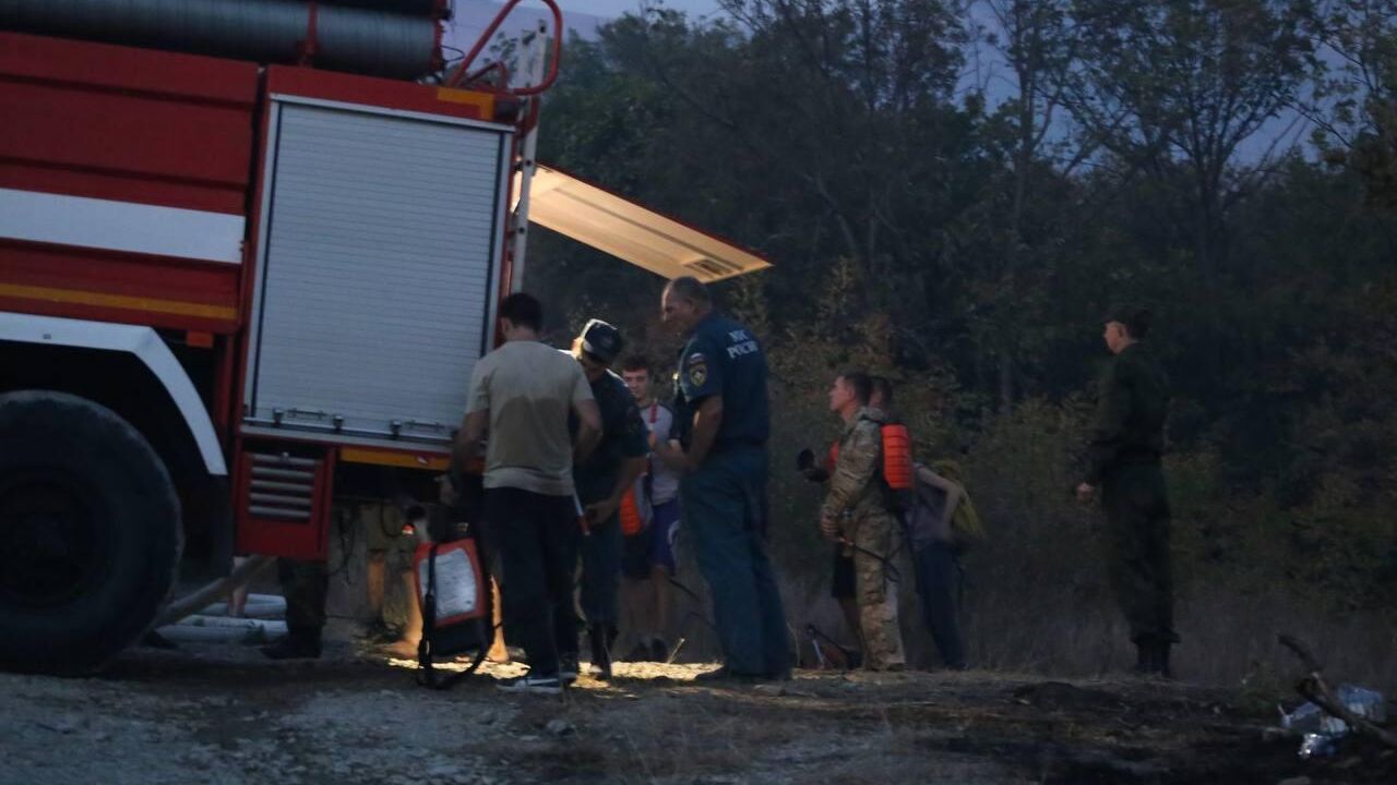 Волонтеры и сотрудники МЧС на месте тушения лесного пожара в Геленджик - РИА Новости, 1920, 30.08.2023