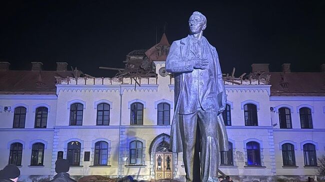 Музей украинского националиста Романа Шухевича, уничтоженный во Львове на западе Украины