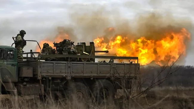 Боевая работа кочующих огневых расчетов зенитной установки С-60 ЦВО на Краснолиманском направлении. Архивное фото