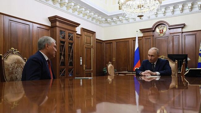 Владимир Путин встретился со спикером Госдумы Вячеславом Володиным Владимир Путин встретился со спикером Госдумы Вячеславом Володиным