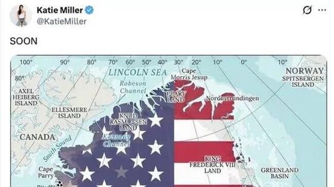 Жена советника Трампа опубликовала карту Гренландии в цветах американского флага с надписью Скоро