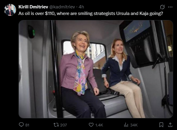 Дмитриев высмеял фон дер Ляйен и Каллас на фоне роста цен на нефть  - РИА Новости, 1920, 09.03.2026