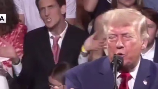 Мужчина за спиной Трампа спародировал президента США на митинге в Джорджии Мужчина за спиной Трампа спародировал президента США на митинге в Джорджии - РИА Новости, 1920, 23.07.2026
