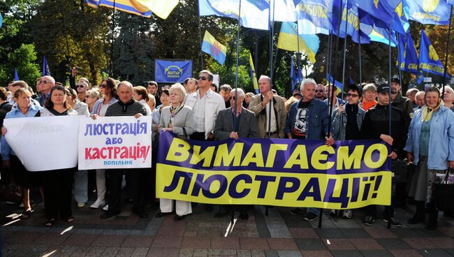 Пикет объединения Свобода в поддержку закона об очищении власти. Архивное фото