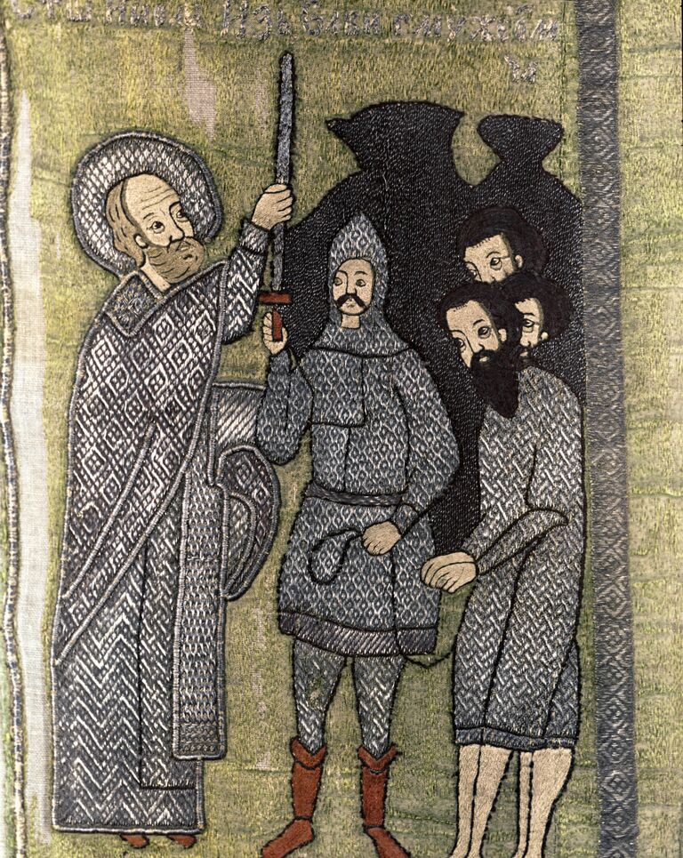 Деталь пелены «Николай-чудотворец с житием» «Избавление 3-х мужей от казни» Деталь пелены «Николай-чудотворец с житием» «Избавление 3-х мужей от казни»