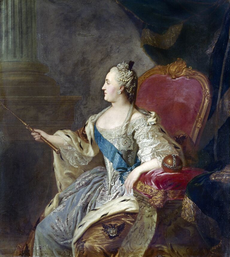 Репродукция картины художника Федора Рокотова Портрет императрицы Екатерины II из собрания Государственной Третьяковской галереи.