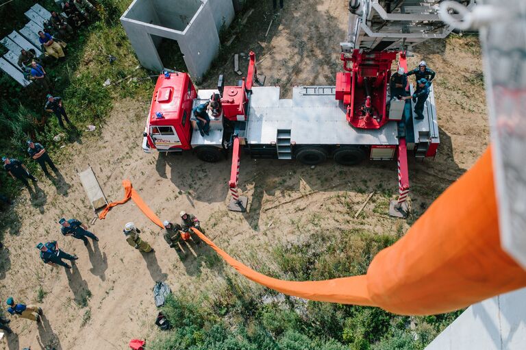 Пожарный расчет по время учений МЧС