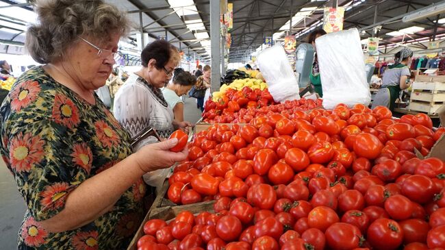 Продажа томатов на Центральном продовольственном рынке Калининграда