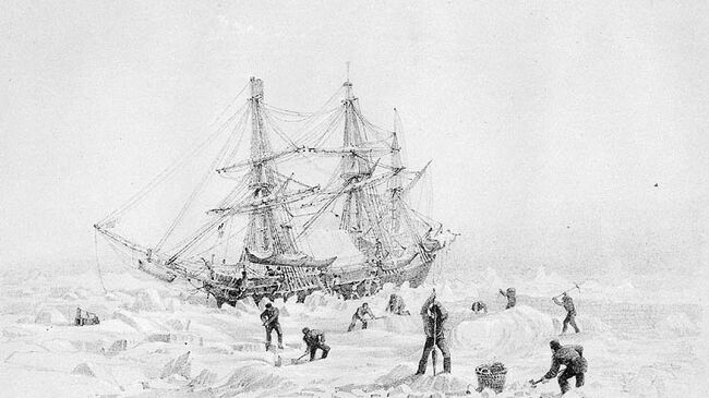 HMS Terror, зажатый льдами, рисунок капитана Бэка