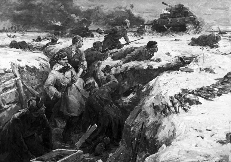 Репродукция картины Подвиг гвардейцев-панфиловцев работы художника Виктора Панфилова 