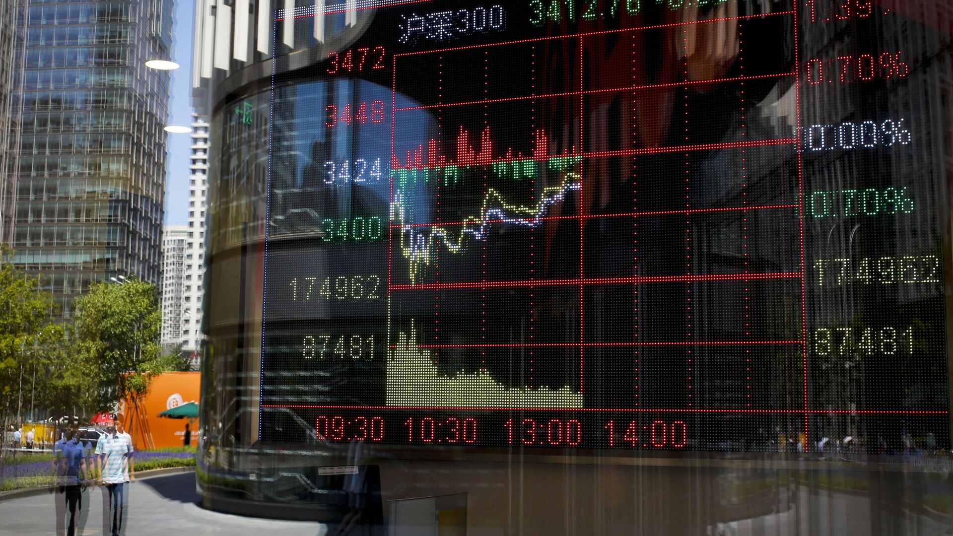 Биржевые графики отражаются в стекле брокерской фирмы в Пекине - РИА Новости, 1920, 18.11.2025