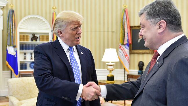 Президент Украины Петр Порошенко и президент США Дональд Трамп во время встречи