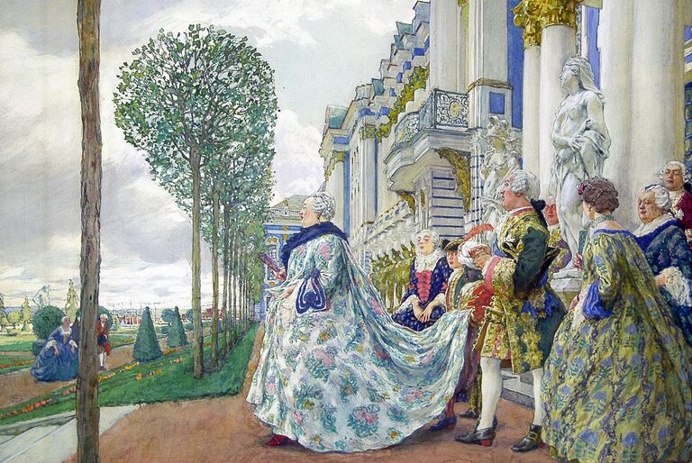 Императрица Елизавета Петровна в Царском Селе. 1910 год. Художник Е. Лансере 