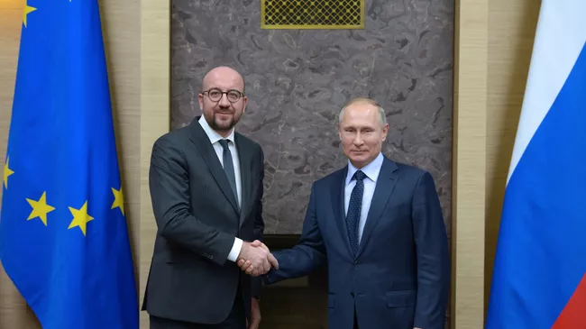  Президент РФ Владимир Путин и премьер-министр Бельгии Шарль Мишель во время встречи. 31 января 2018