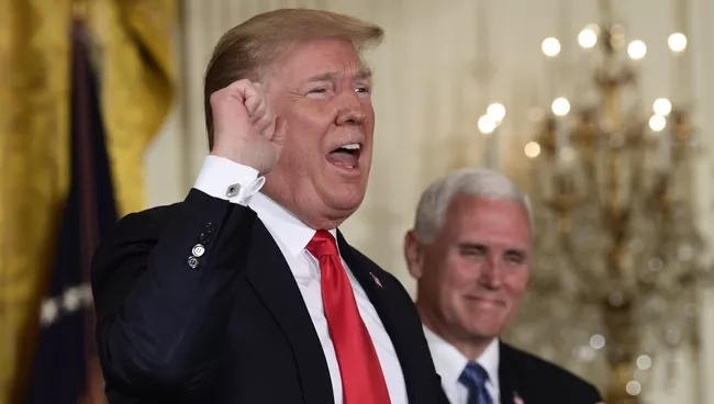 Дональд Трамп во время выступления на заседании Национального космического совета в Вашингтоне. 18 июня 2018