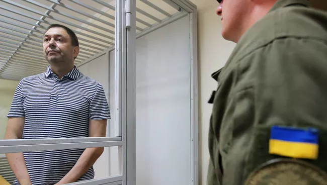 Руководитель портала РИА Новости Украина Кирилл Вышинский в зале апелляционного суда Херсонской области Украины. 6 августа 2018
