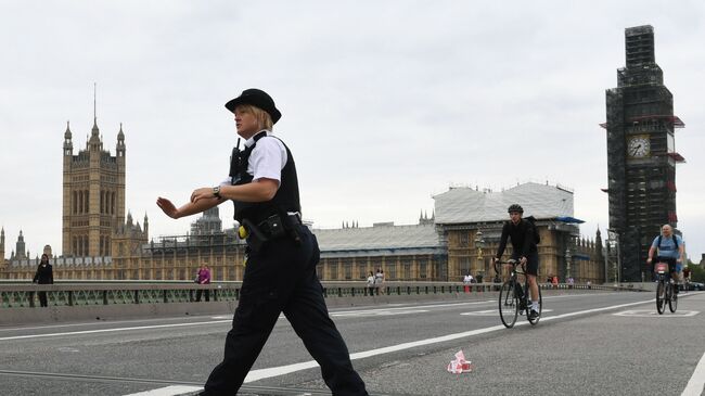 Сотрудник полиции у здания парламента в Лондоне, Великобритания. 14 августа 2018