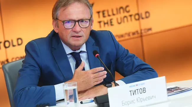 Уполномоченный при Президенте РФ по защите прав предпринимателей Борис Титов во время круглого стола в формате видеомоста Москва – Кишинев в ММПЦ МИА Россия сегодня. 28 августа 2018