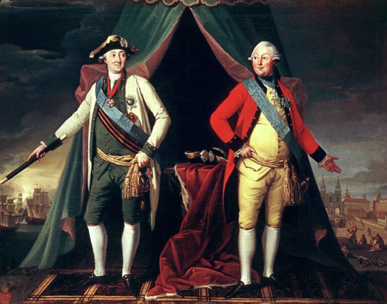 Братья Орловы. Справа - граф Григорий Григорьевич Орлов  - русский военачальник, граф, фаворит Екатерины II; слева - Алексей Григорьевич Орлов-Чесменский  - русский военный и государственный деятель, граф, сподвижник Екатерины II. 
