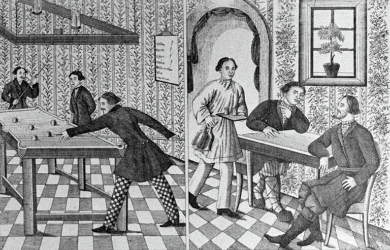 Репродукция литографии XIX века Трактир из собрания лубочных каринок ИРЛИ в Ленинграде