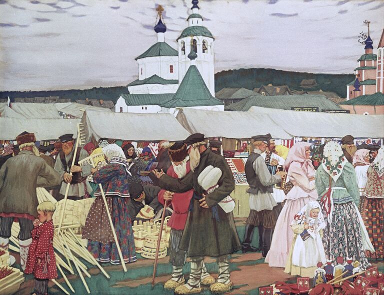 Репродукция картины Бориса Михайловича Кустодиева Ярмарка